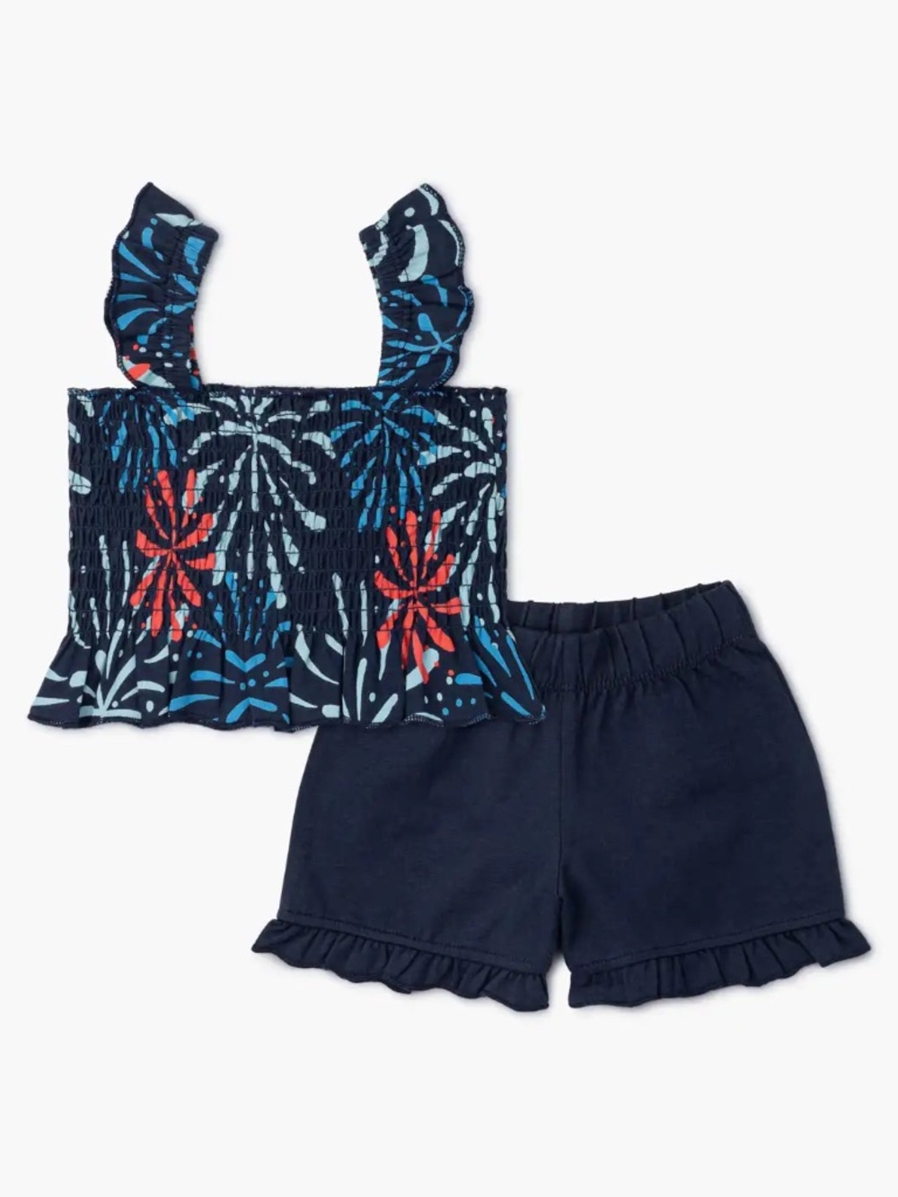 Monica + Andy Organic Tropical Smocked Top & Ruffle Shorts Set 2T